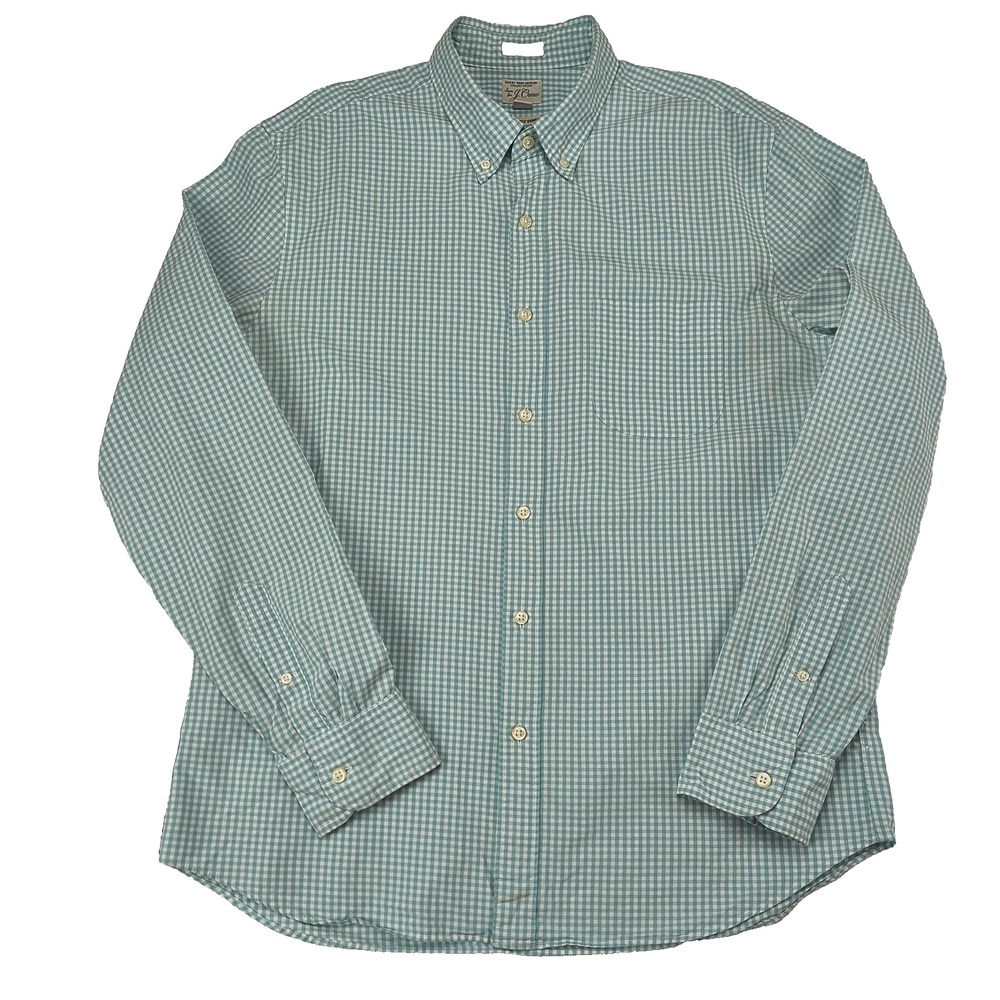 J.Crew Secret Wash Slim Fit Gingham Button Down Shirt Mens Large‎ Teal Green